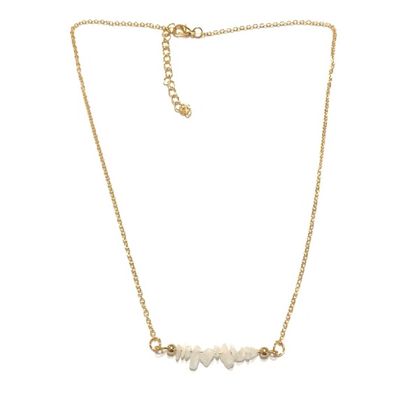 Crystal Necklace Gold Tone Semi Precious Stones White Moonstone - Picture 4 of 4